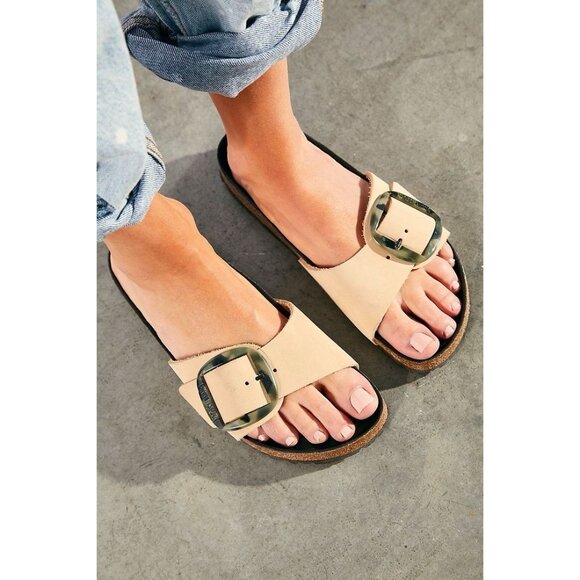 Birkenstock Cream Sandals with Gold Buckle - Picture 2 of 16